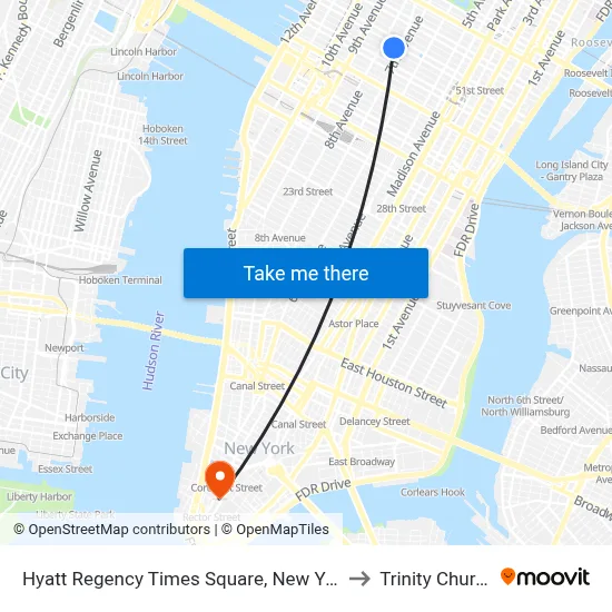 Hyatt Regency Times Square, New York to Trinity Church map