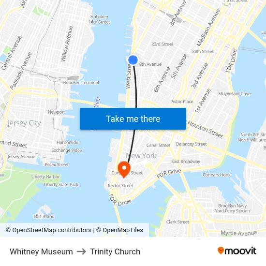 Whitney Museum to Trinity Church map