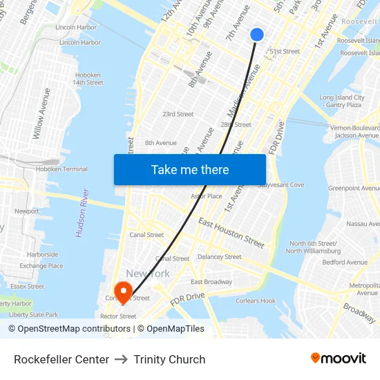 Rockefeller Center to Trinity Church map