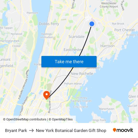 Bryant Park to New York Botanical Garden Gift Shop map
