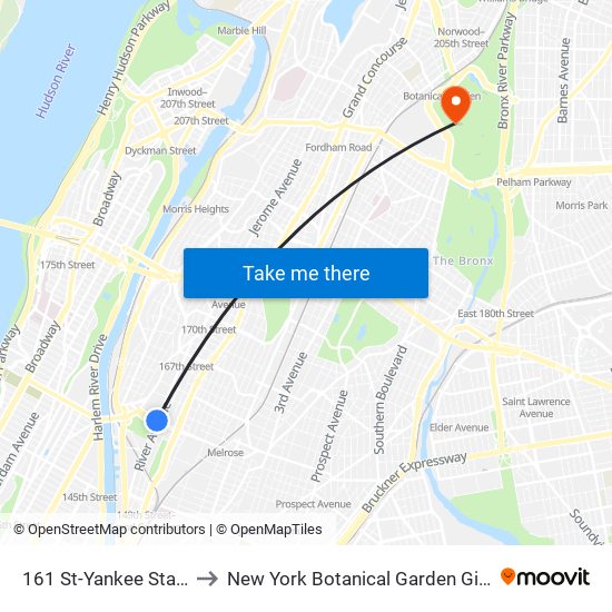161 St-Yankee Stadium to New York Botanical Garden Gift Shop map