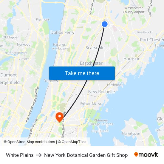 White Plains to New York Botanical Garden Gift Shop map