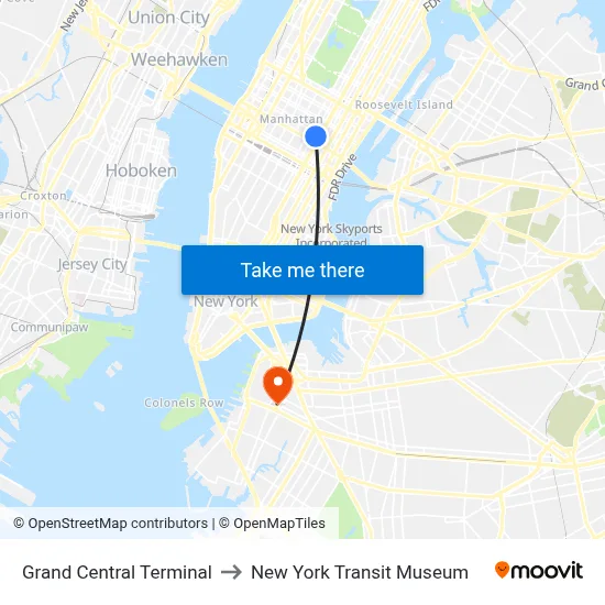 Grand Central Terminal to New York Transit Museum map