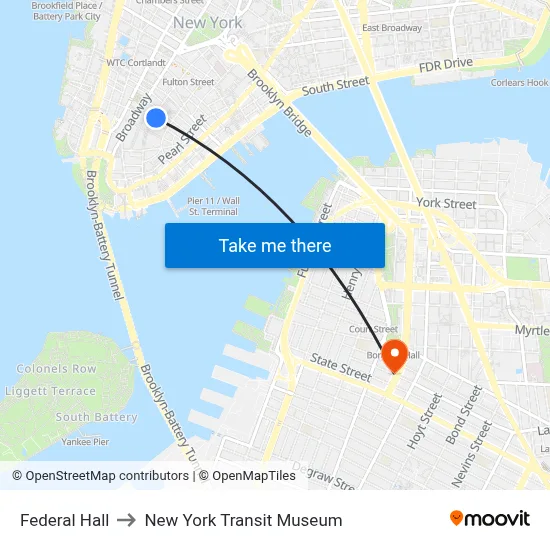 Federal Hall to New York Transit Museum map