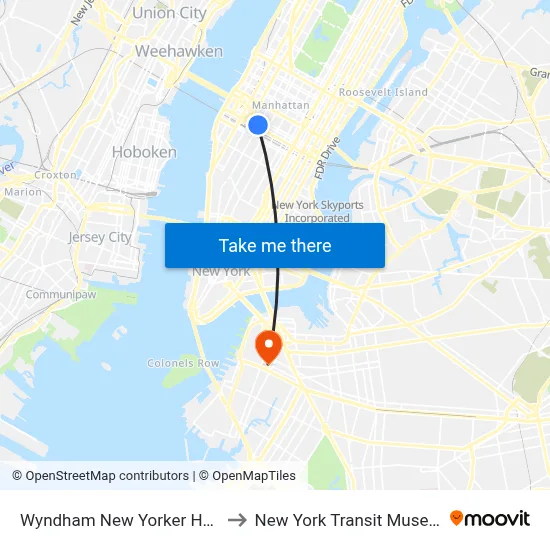 Wyndham New Yorker Hotel to New York Transit Museum map
