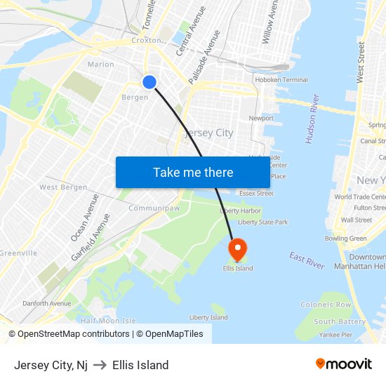 Jersey City, Nj to Ellis Island map