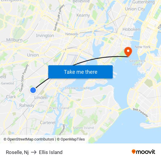 Roselle, Nj to Ellis Island map