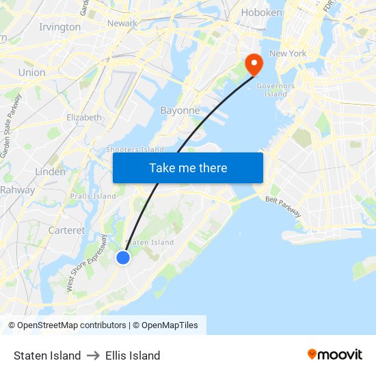 Staten Island to Ellis Island map