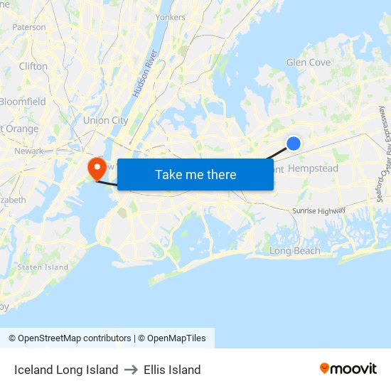 Iceland Long Island to Ellis Island map