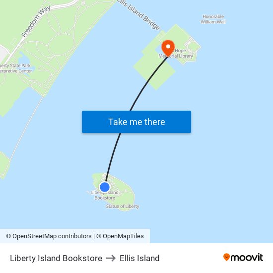 Liberty Island Bookstore to Ellis Island map