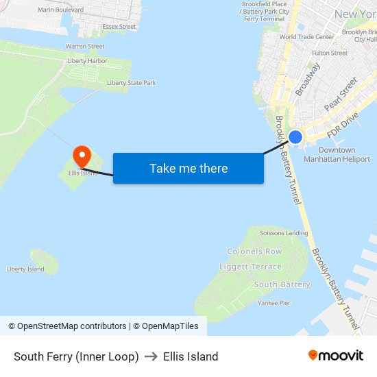 South Ferry (Inner Loop) to Ellis Island map