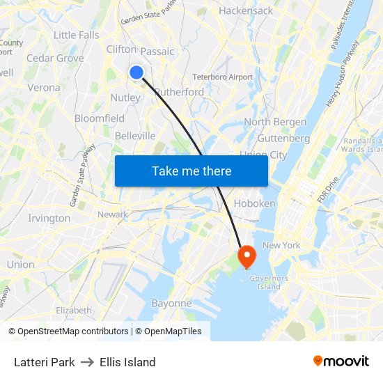 Latteri Park to Ellis Island map