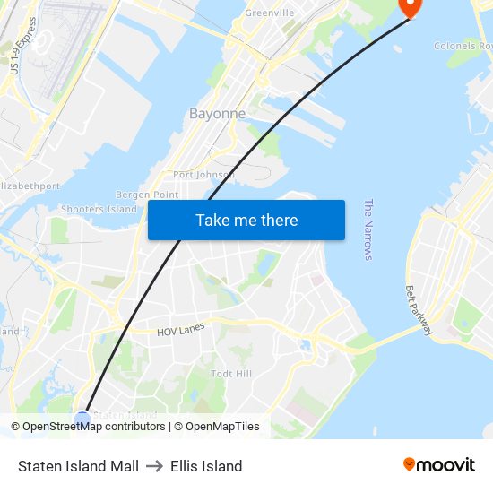 Staten Island Mall to Ellis Island map