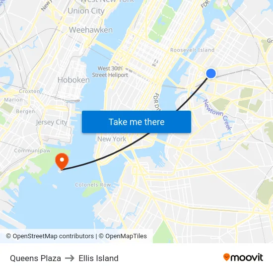 Queens Plaza to Ellis Island map