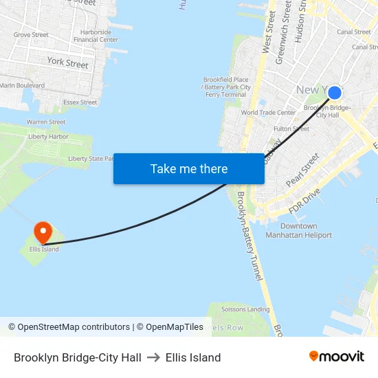 Brooklyn Bridge-City Hall to Ellis Island map