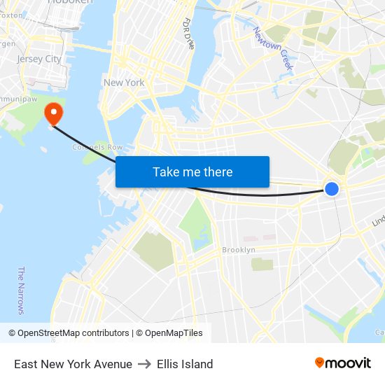 East New York Avenue to Ellis Island map