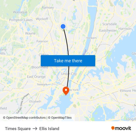 Times Square to Ellis Island map