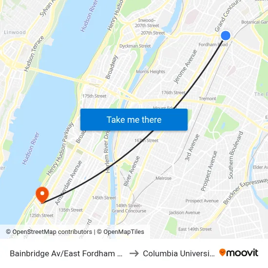 Bainbridge Av/East Fordham Rd to Columbia University map