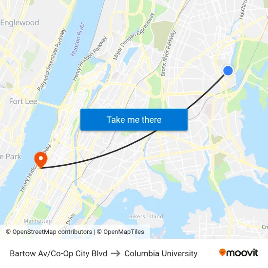 Bartow Av/Co-Op City Blvd to Columbia University map