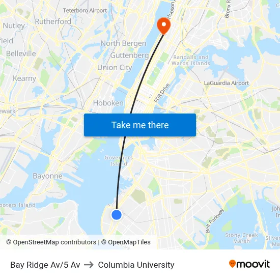 Bay Ridge Av/5 Av to Columbia University map