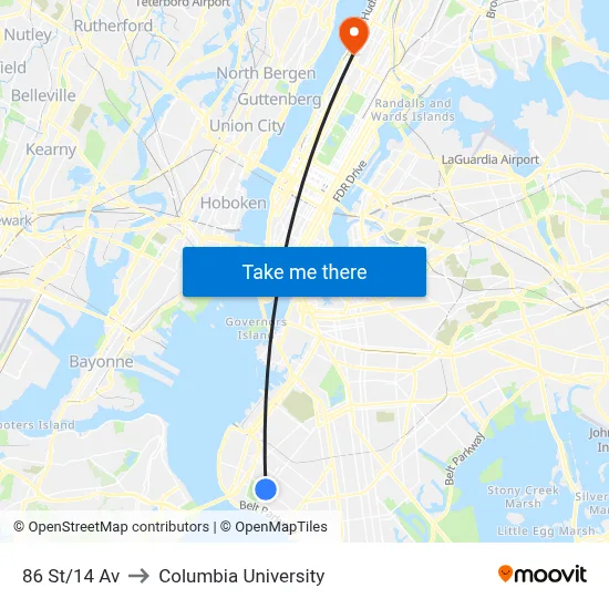 86 St/14 Av to Columbia University map