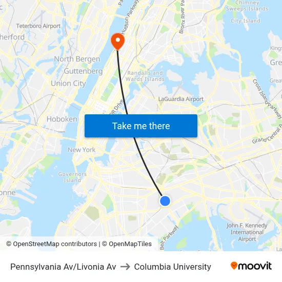 Pennsylvania Av/Livonia Av to Columbia University map