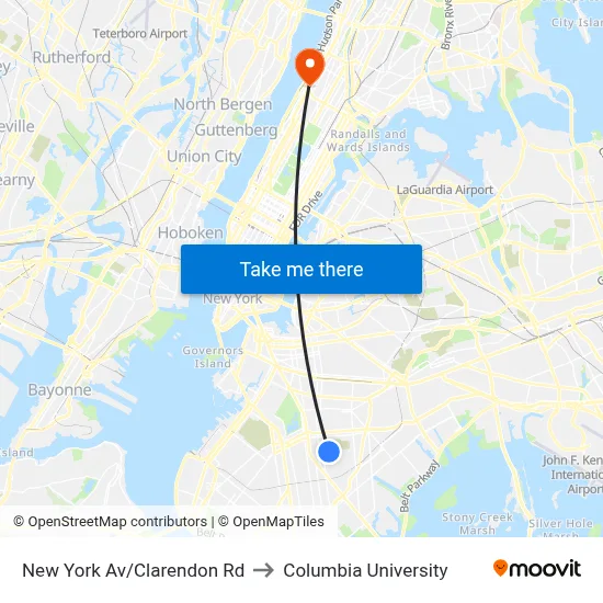 New York Av/Clarendon Rd to Columbia University map