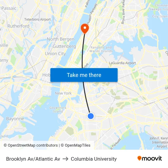 Brooklyn Av/Atlantic Av to Columbia University map