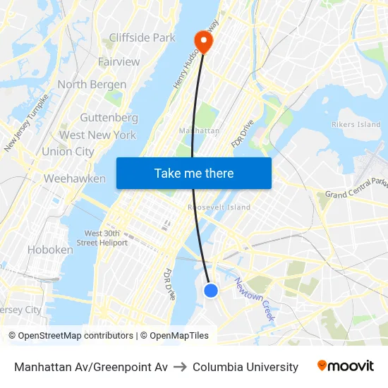 Manhattan Av/Greenpoint Av to Columbia University map