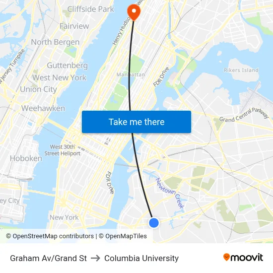 Graham Av/Grand St to Columbia University map