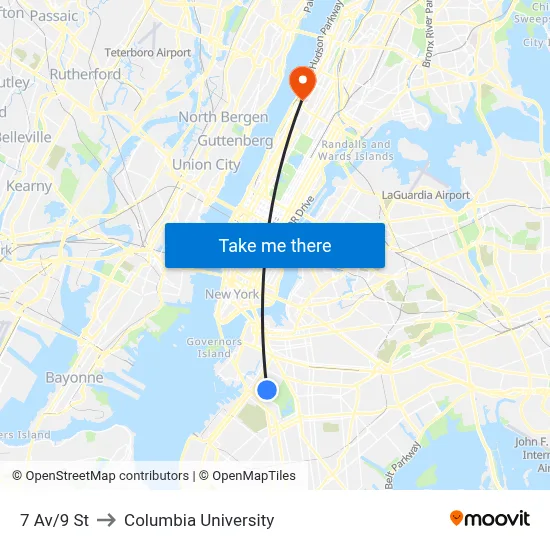 7 Av/9 St to Columbia University map