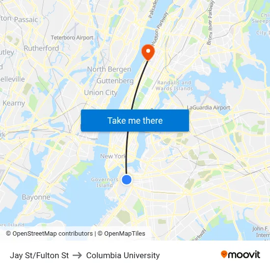 Jay St/Fulton St to Columbia University map