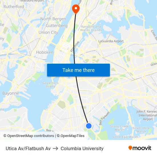 Utica Av/Flatbush Av to Columbia University map