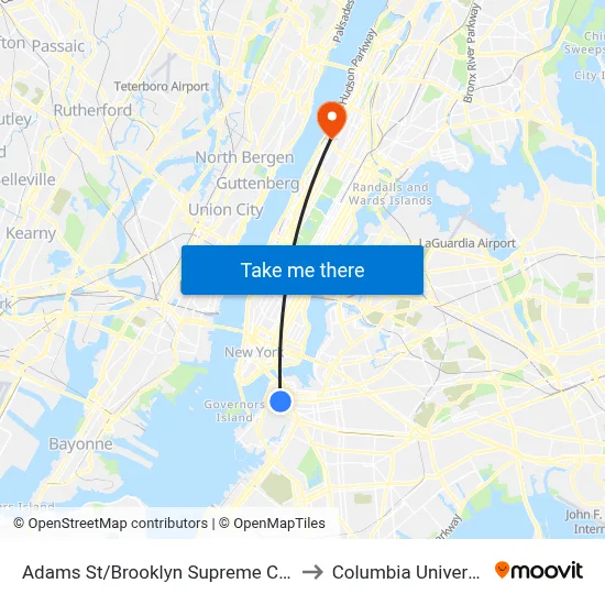 Adams St/Brooklyn Supreme Court to Columbia University map