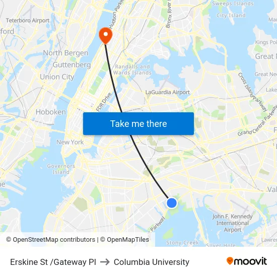 Erskine St /Gateway Pl to Columbia University map