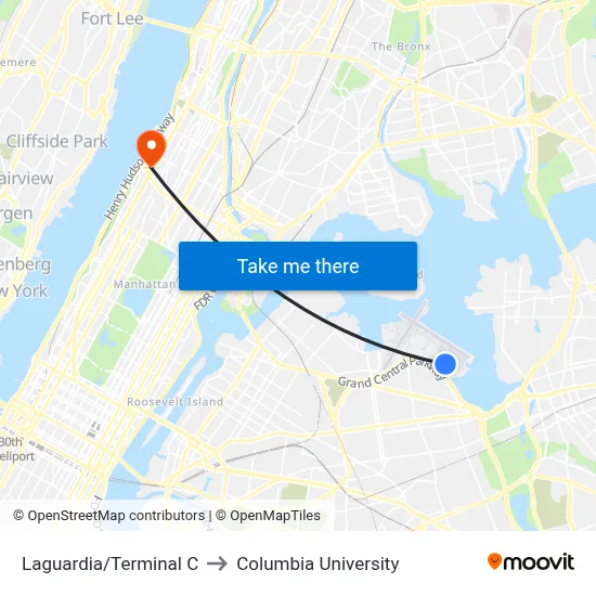 Laguardia/Terminal C to Columbia University map