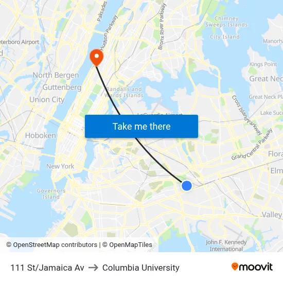 111 St/Jamaica Av to Columbia University map