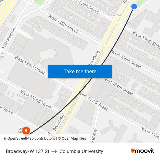 Broadway/W 137 St to Columbia University map