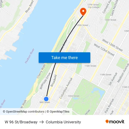 W 96 St/Broadway to Columbia University map
