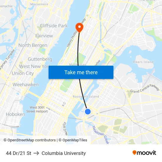 44 Dr/21 St to Columbia University map