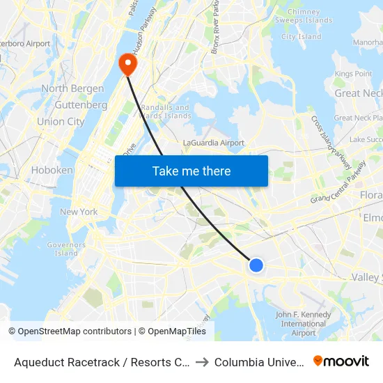 Aqueduct Racetrack / Resorts Casino to Columbia University map