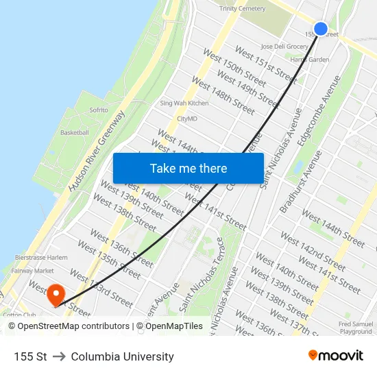 155 St to Columbia University map
