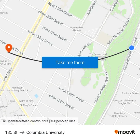 135 St to Columbia University map