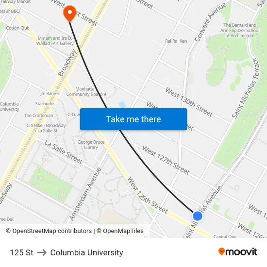 125 St to Columbia University map