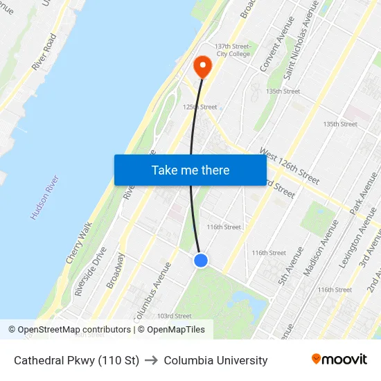 Cathedral Pkwy (110 St) to Columbia University map