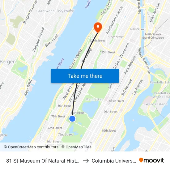 81 St-Museum Of Natural History to Columbia University map