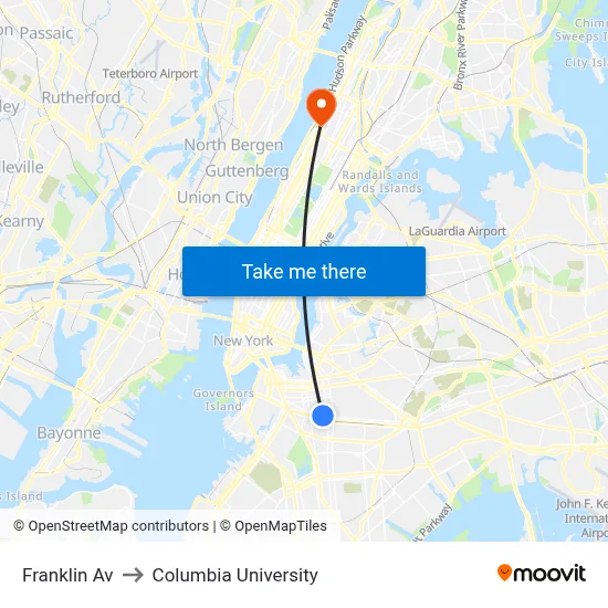 Franklin Av to Columbia University map