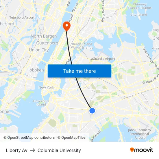 Liberty Av to Columbia University map