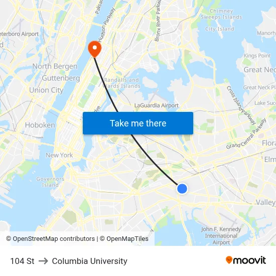 104 St to Columbia University map