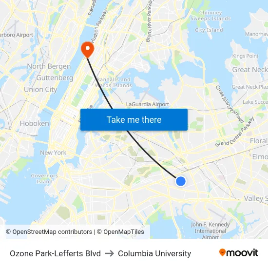 Ozone Park-Lefferts Blvd to Columbia University map